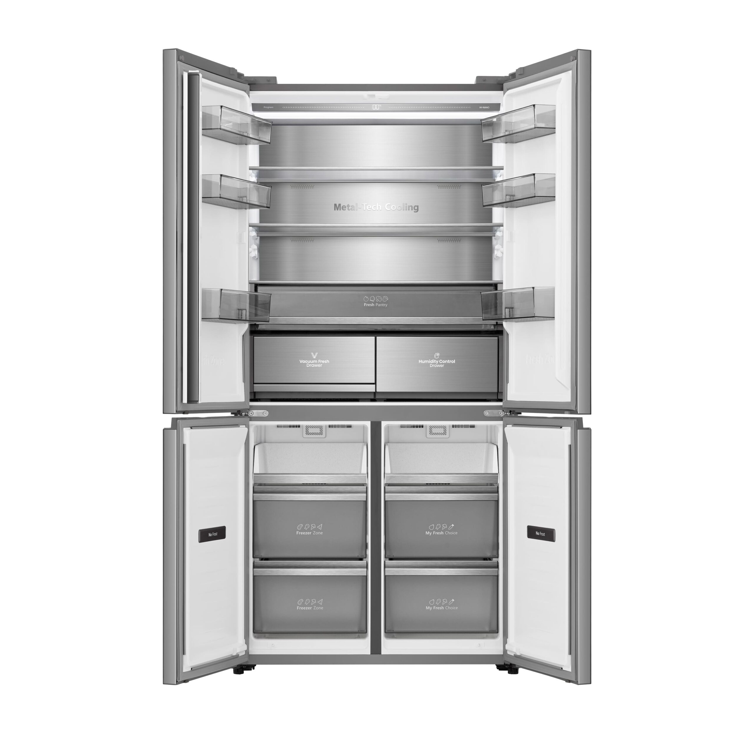 Hisense - RQ5P605NSVE – Frigorífico Americano 4 Puertas, Clase E, Capacidad 591L, Color Inox