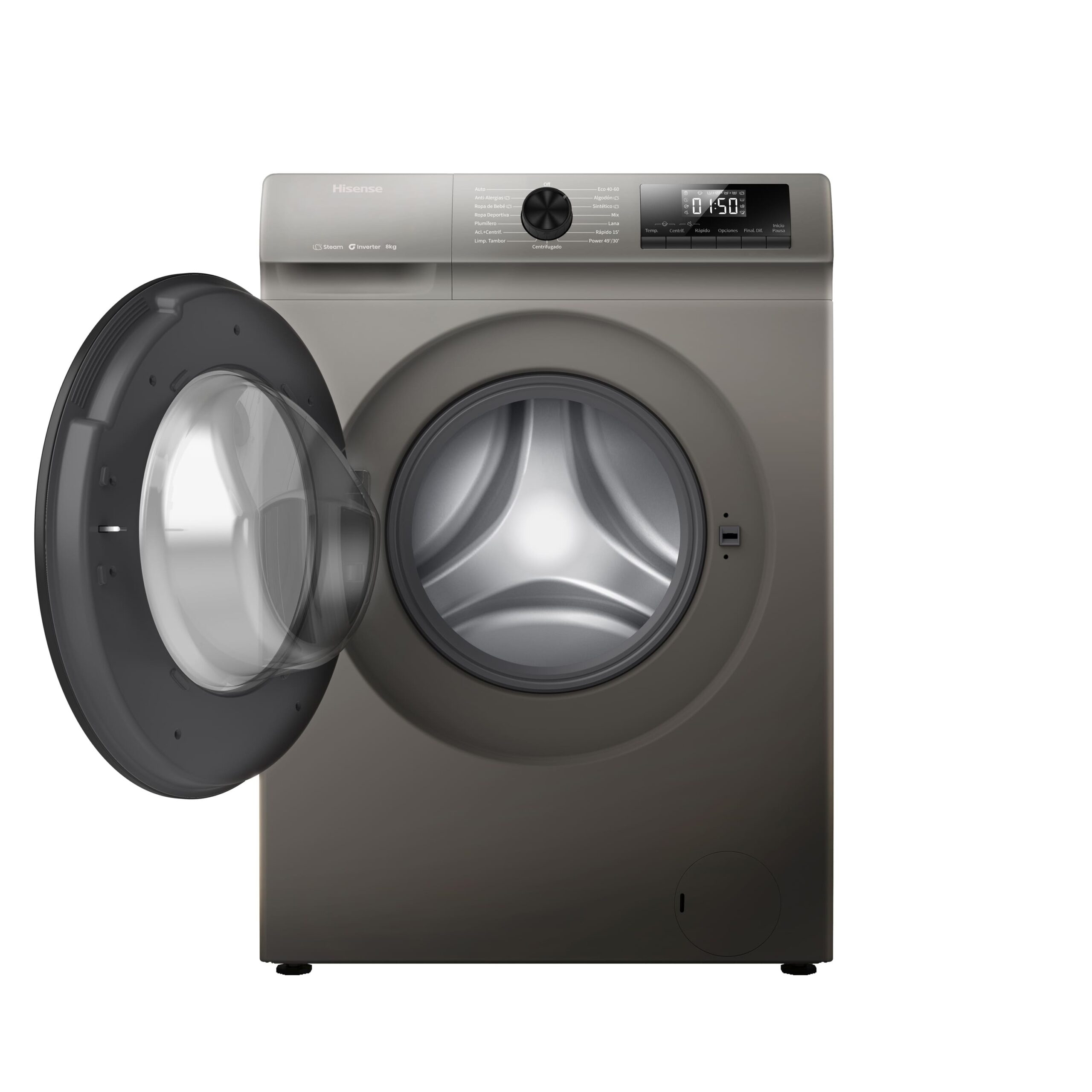 Hisense - WF1Q8041BT – Lavadora De Libre Instalación, Clase A, Capacidad 8 Kg , 1400 rpm, Color Gris