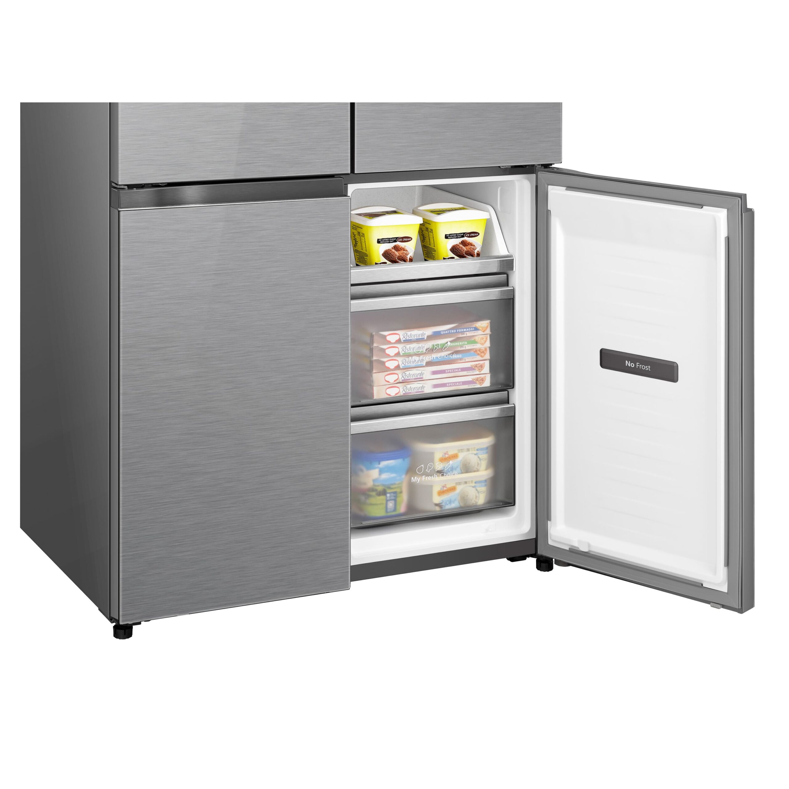 Hisense - RQ5P605NSVE – Frigorífico Americano 4 Puertas, Clase E, Capacidad 591L, Color Inox