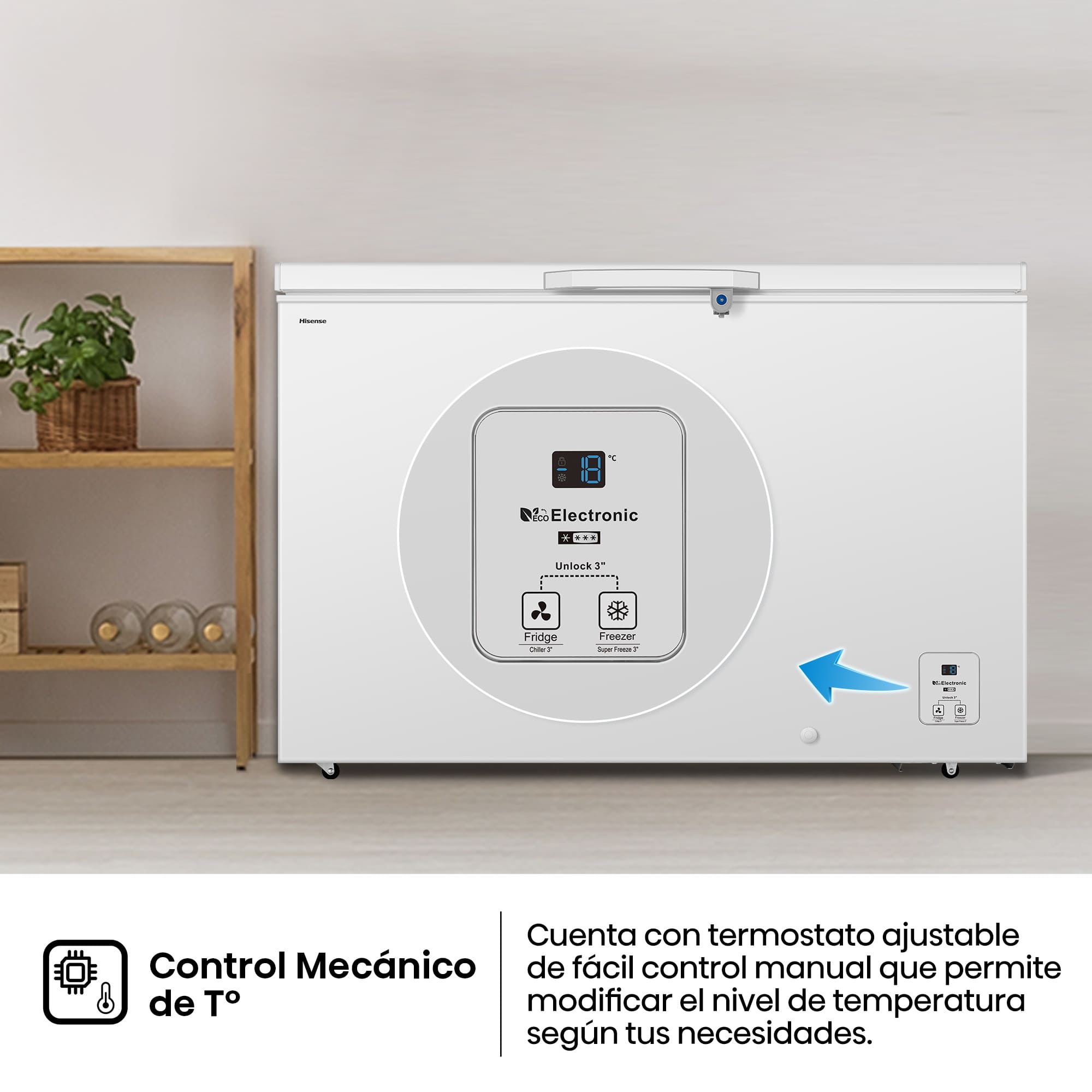 Hisense - FT484D4AWLYD – Arcón Congelador, Clase D, Capacidad 372L, Color Blanco