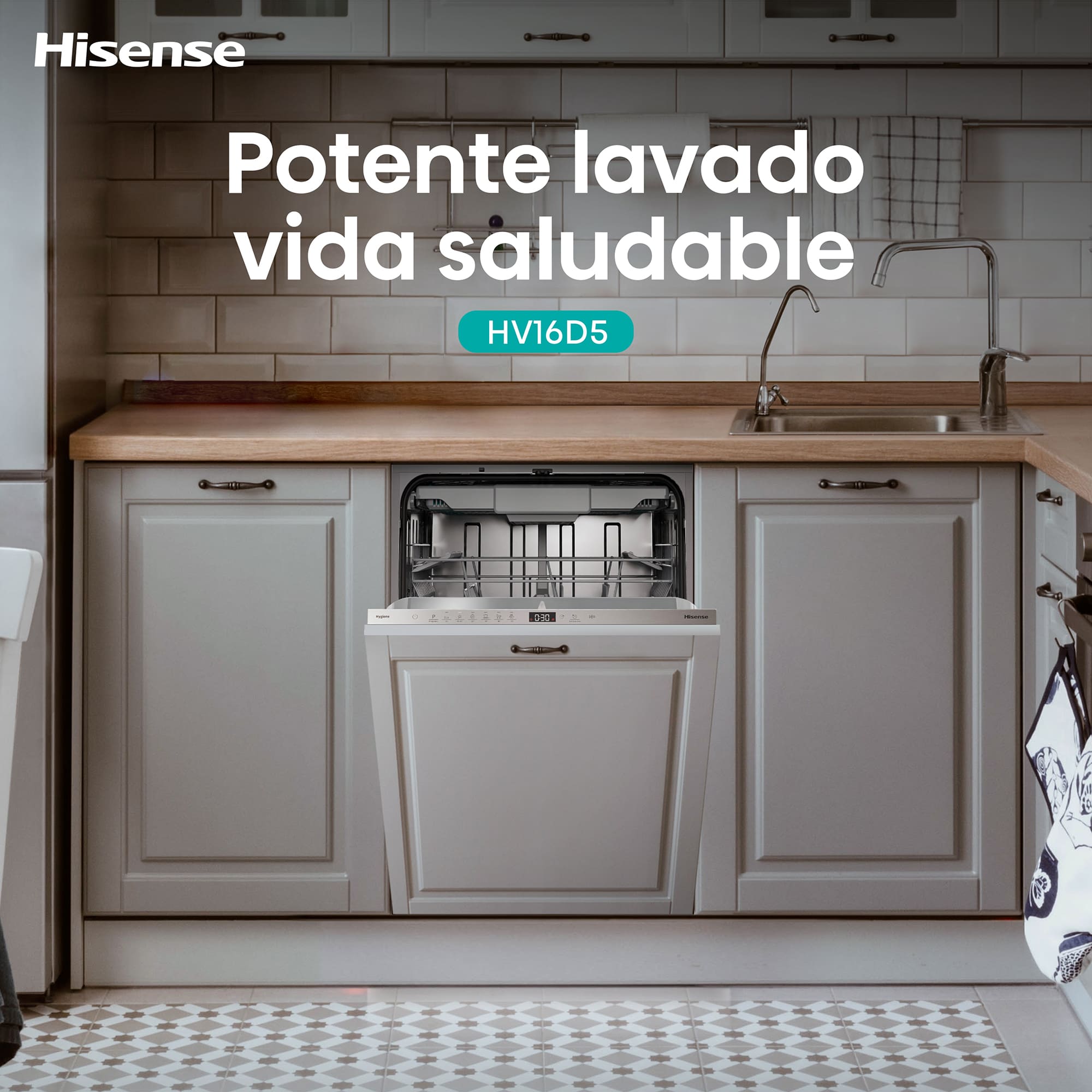 Hisense - HV16D5 – Lavavajillas 60Cm de Encastre, Clase D, Capacidad 16 servicios