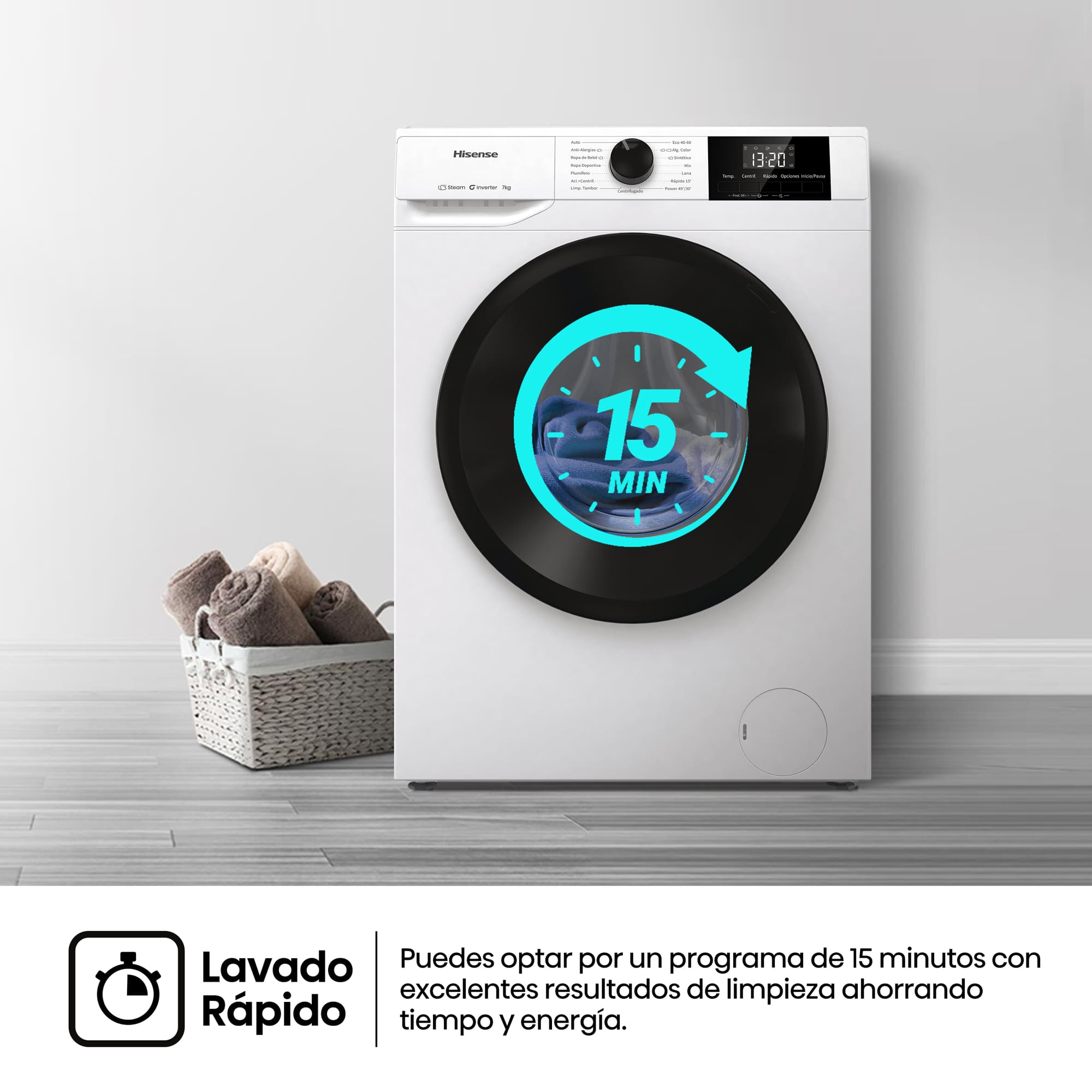 Hisense - WF1G7021BW – Lavadora De Libre Instalación, Clase B, Capacidad 7 Kg, 1200 rpm, Color Blanco