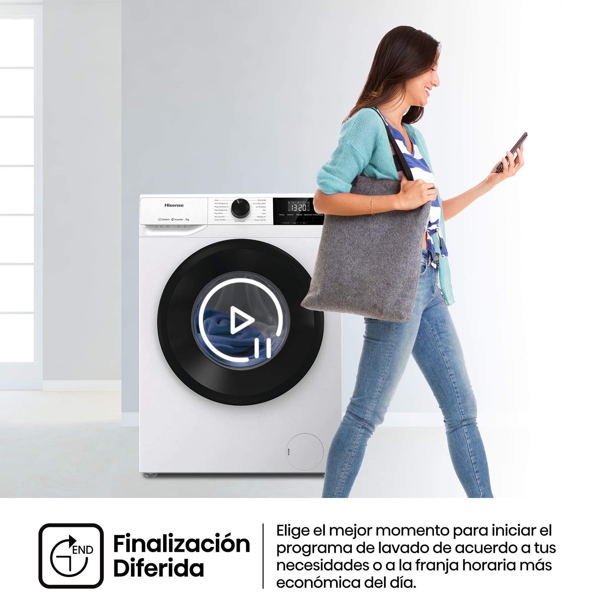 Hisense - WF1G7021BW – Lavadora De Libre Instalación, Clase B, Capacidad 7 Kg, 1200 rpm, Color Blanco