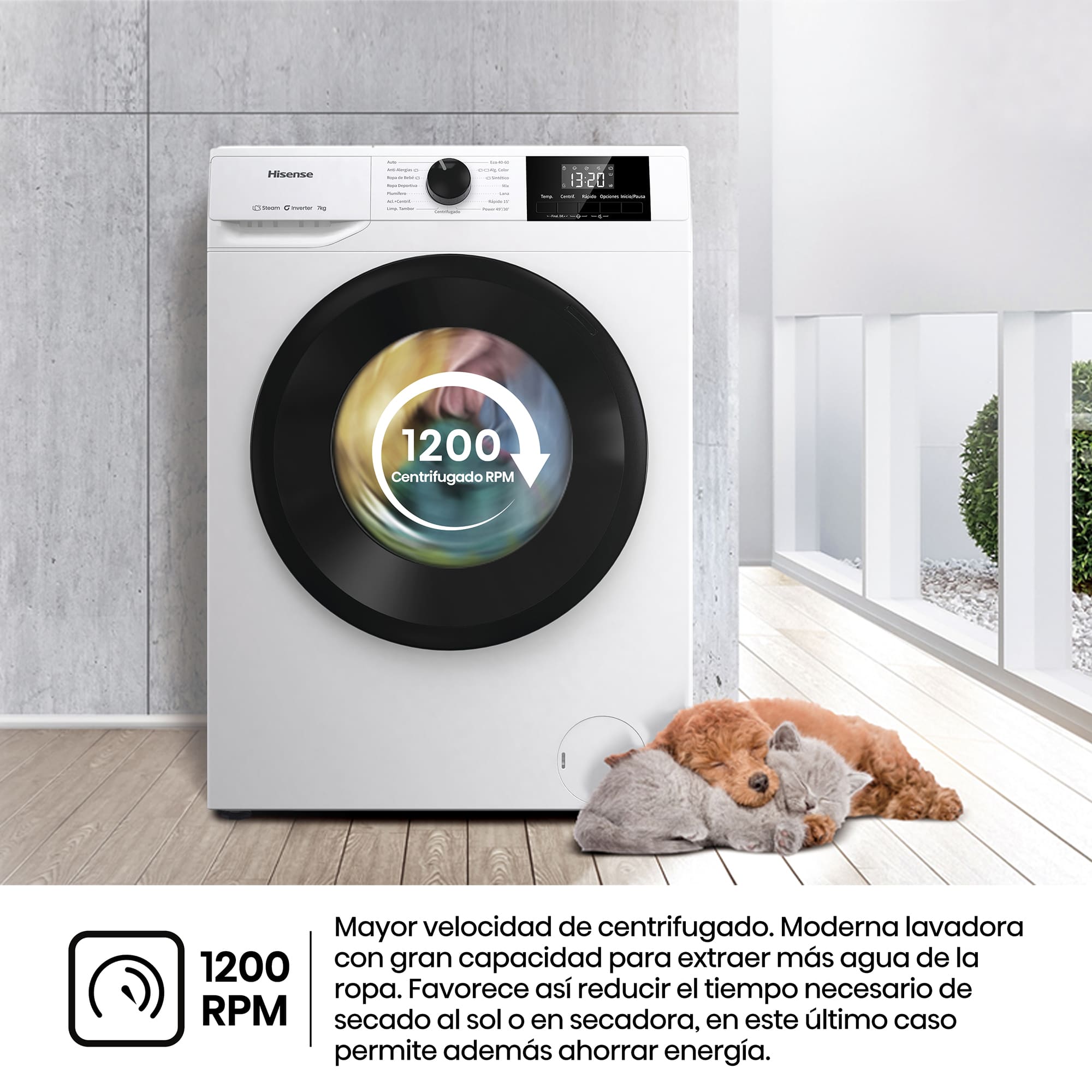 Hisense - WF1G7021BW – Lavadora De Libre Instalación, Clase B, Capacidad 7 Kg, 1200 rpm, Color Blanco