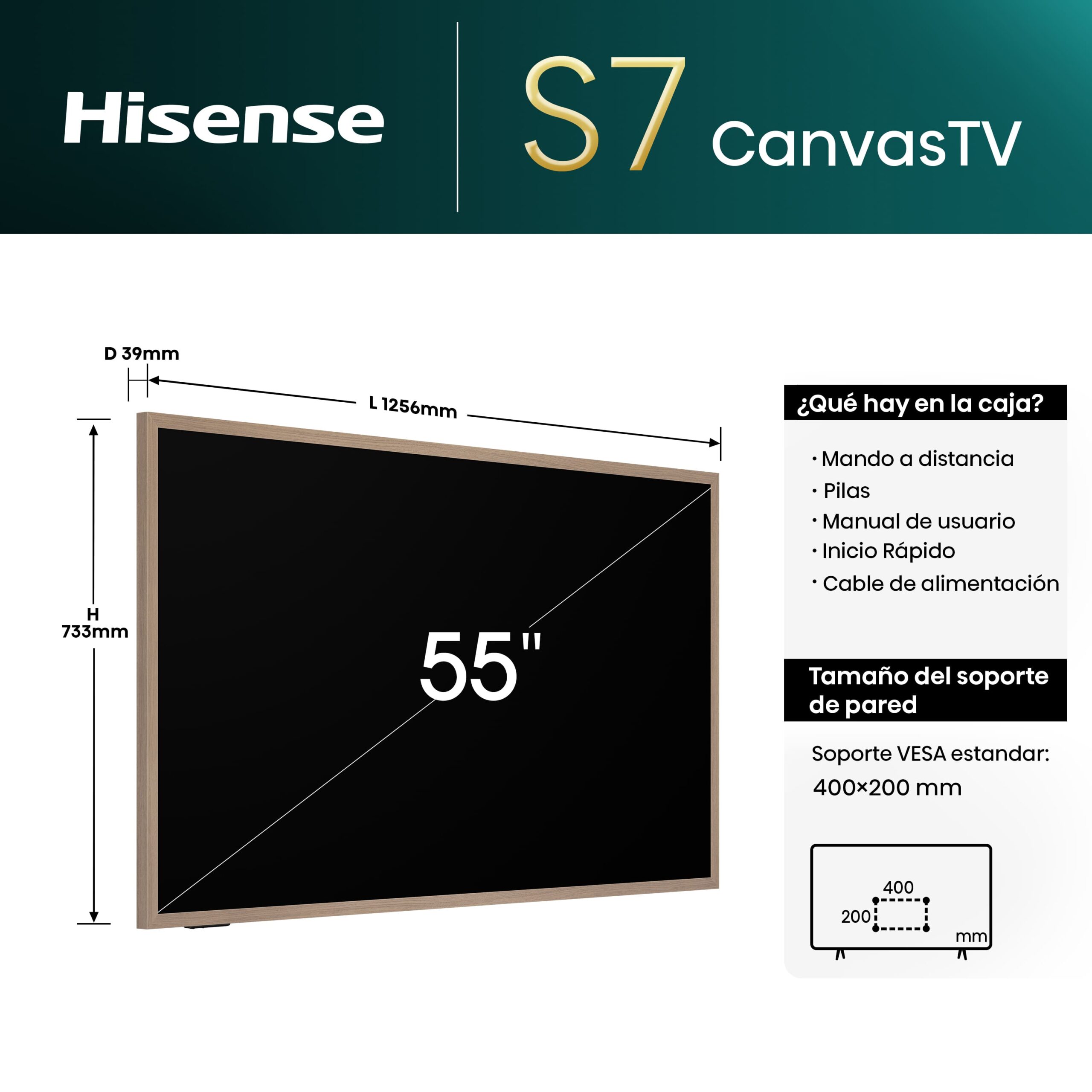 Hisense - Canvas TV 55S7NQ Modo Arte, Pantalla Hi-Mate Display