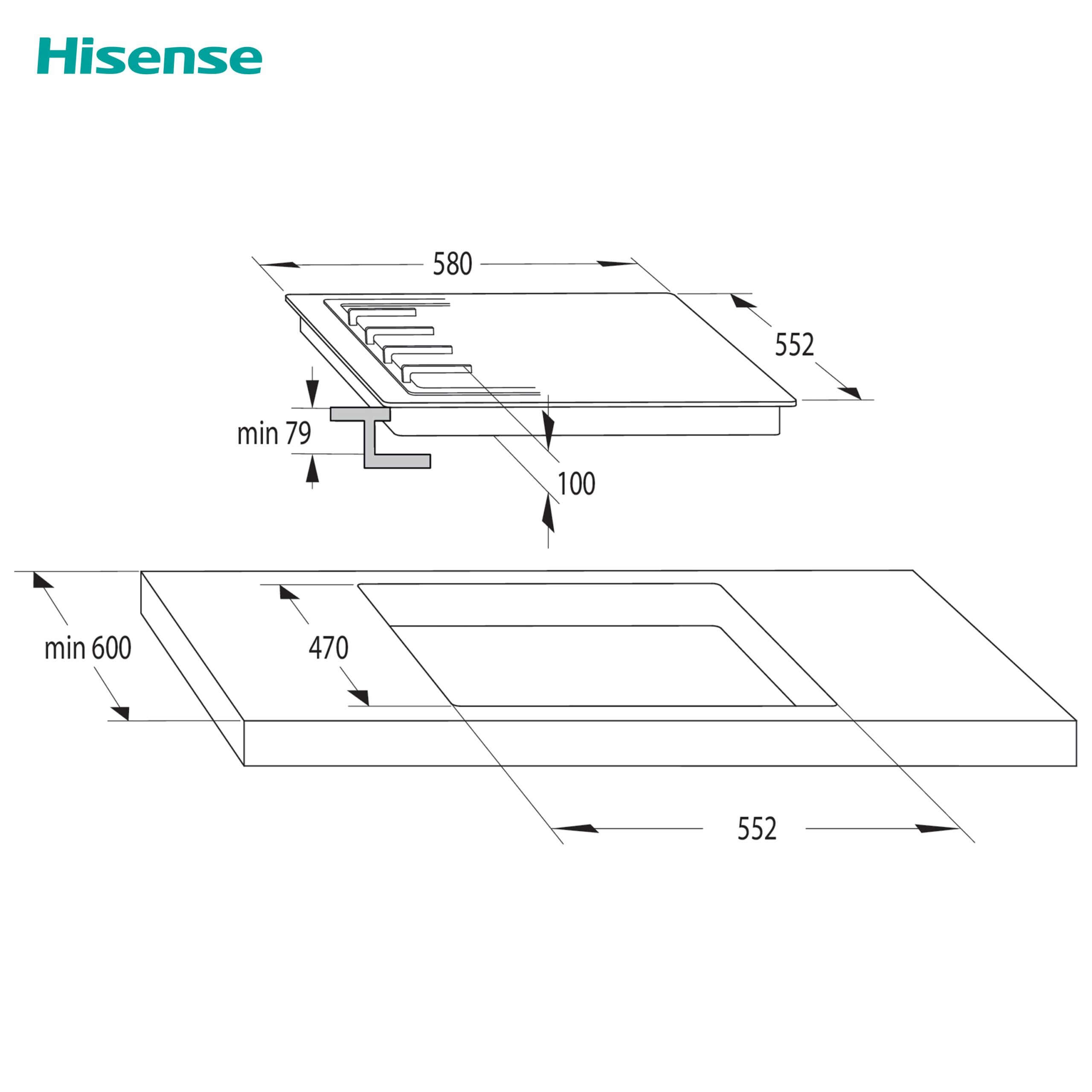 Hisense - GG633B – Placa, Gas, 3 Zonas, Cristal