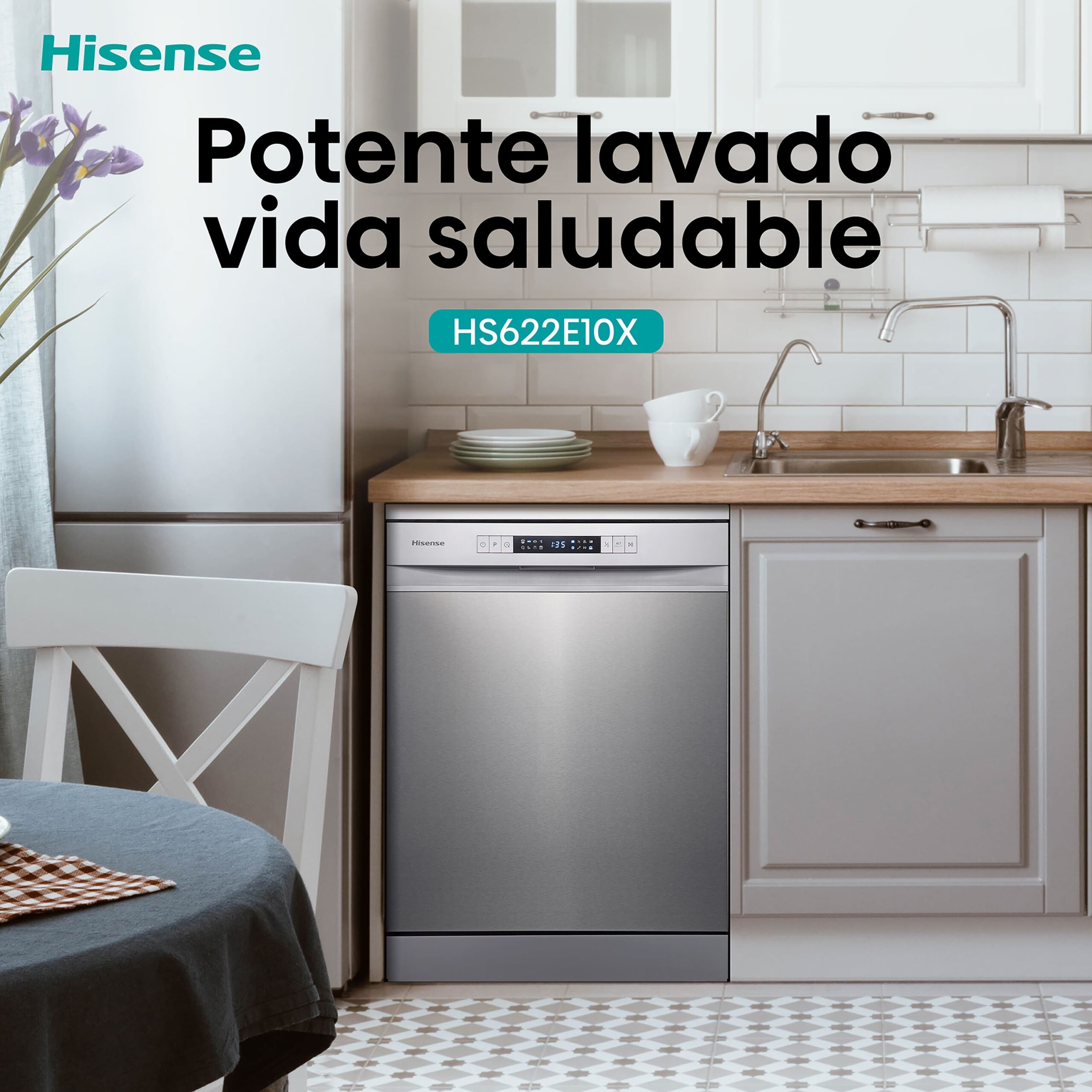 Hisense - HS622E10X – Lavavajillas 60cm, Libre Instalación, Clase E, 13, Inox