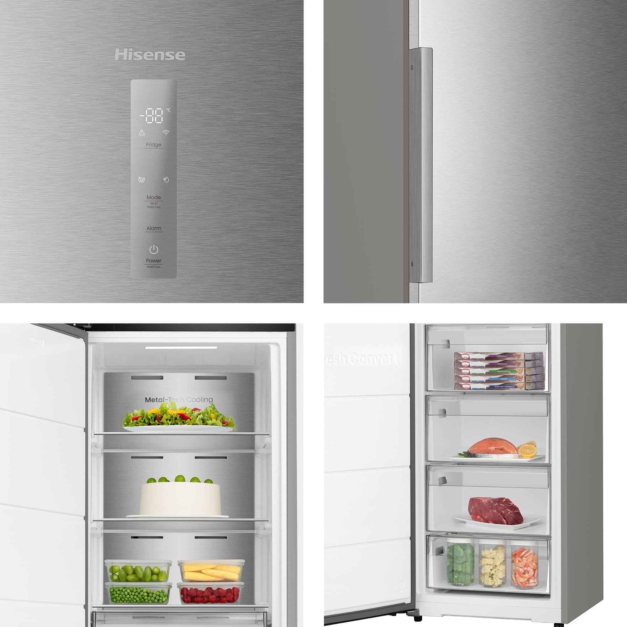 Hisense - FT3K310SAIE – Congelador 1 Puerta De Libre Instalación Kitchen Fit, Clase E, Capacidad 312L, Color Inox