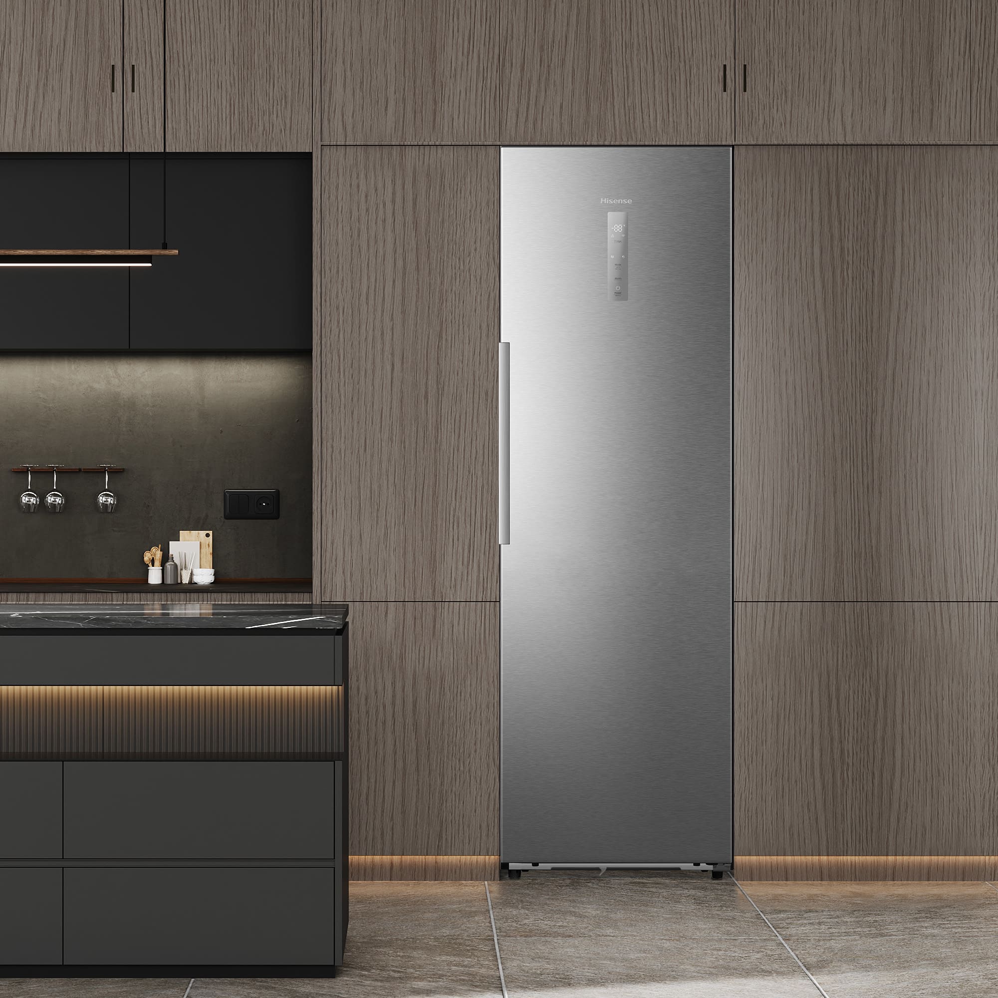 Hisense - FT3K310SAIE – Congelador 1 Puerta De Libre Instalación Kitchen Fit, Clase E, Capacidad 312L, Color Inox